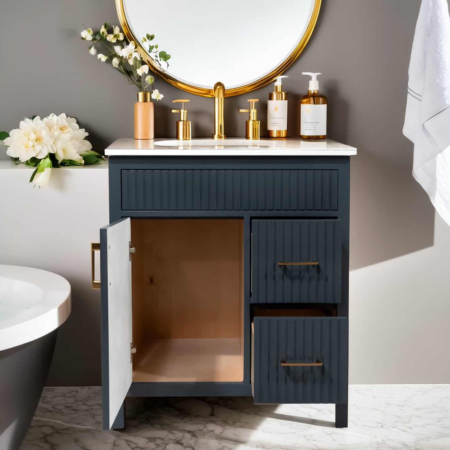 Gravel Gray Elegance 30" Bathroom Vanity with Quartz Top