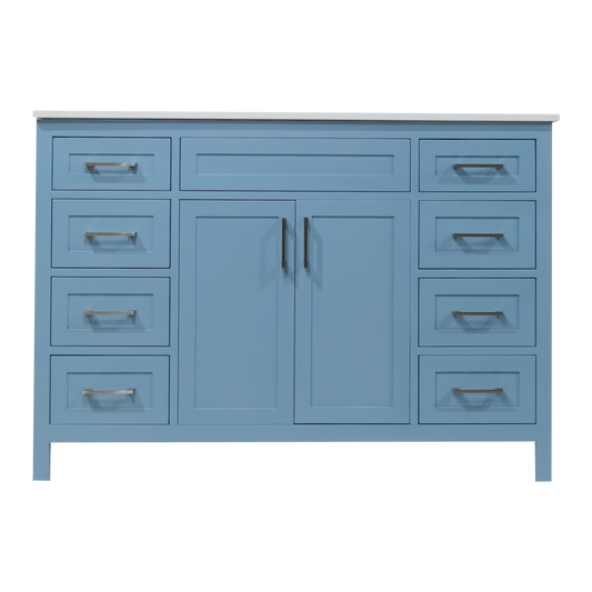 48" Knit blue 8 drawer solid wood vanity with quartz top