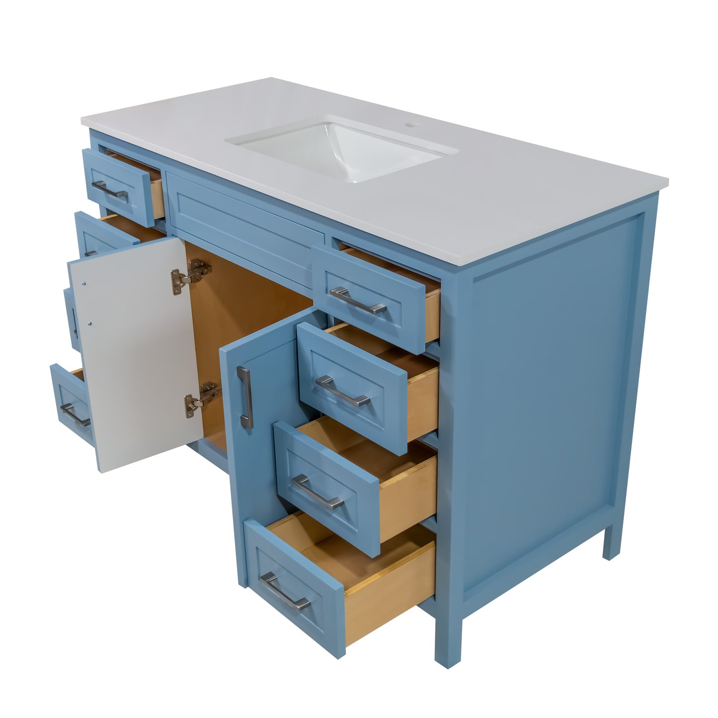48" Knit blue 8 drawer solid wood vanity with quartz top