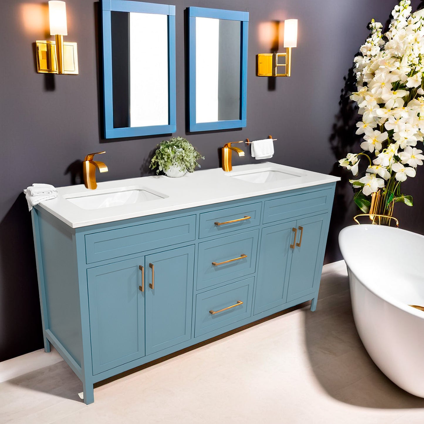 60" Bathroom Vanity with classic shaker double sink