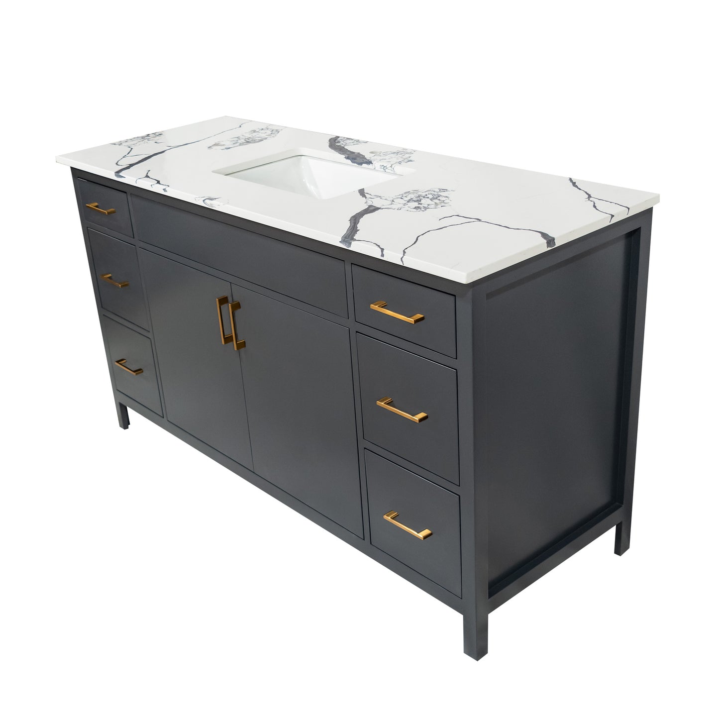 60" modern vanity with 6 drawers and 2 doors Mirea style with quartz top