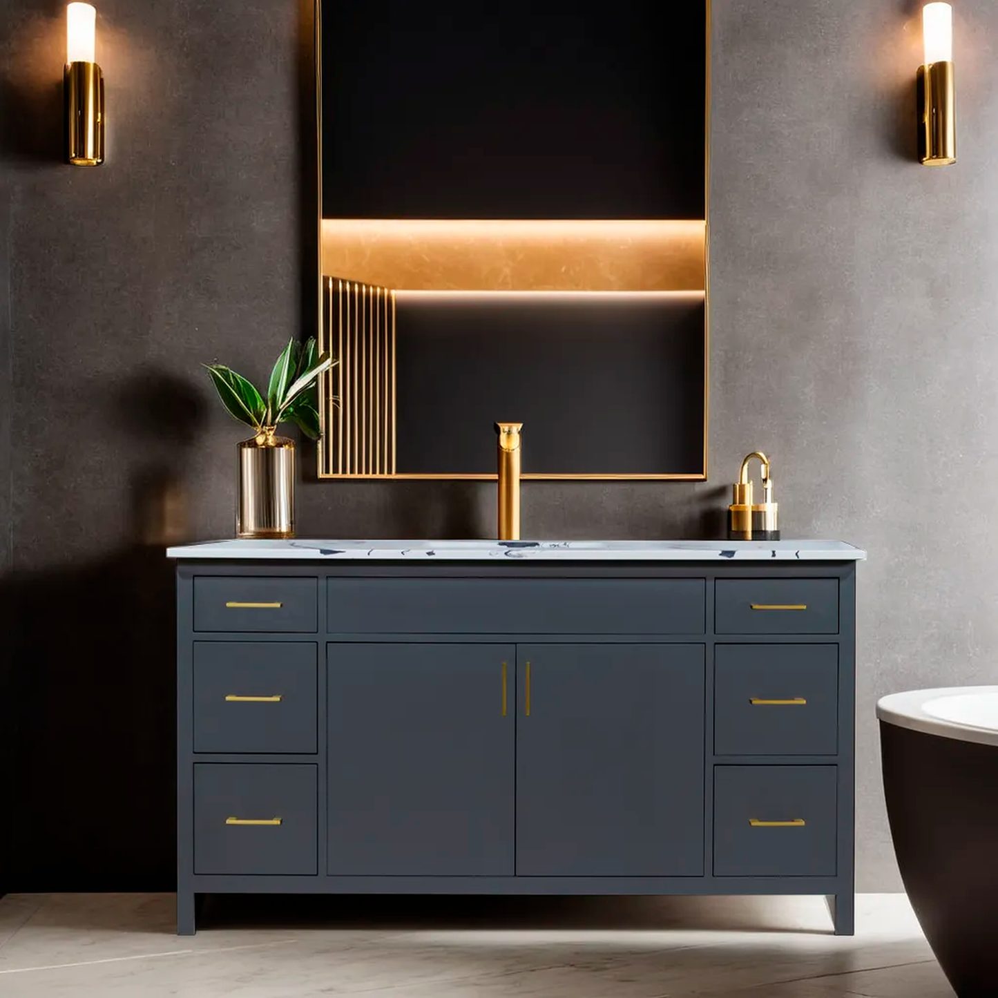 60" bathroom wood vanity made in Canada include quartz top single sink 1
