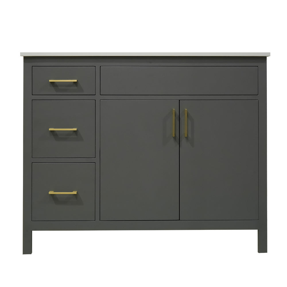 42" wood vanity Amherst gray 2 doors 3 drawers on left