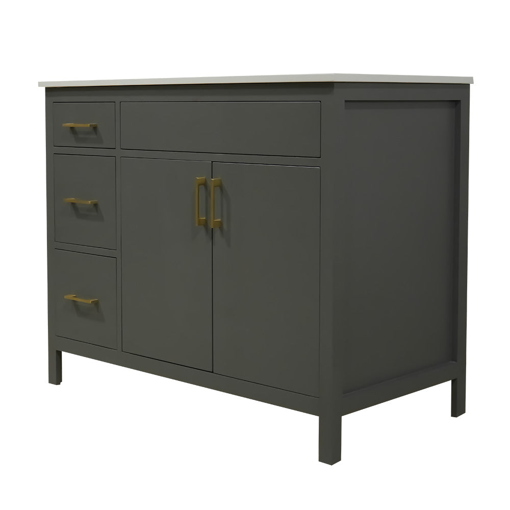 42" wood vanity Amherst gray 2 doors 3 drawers on left