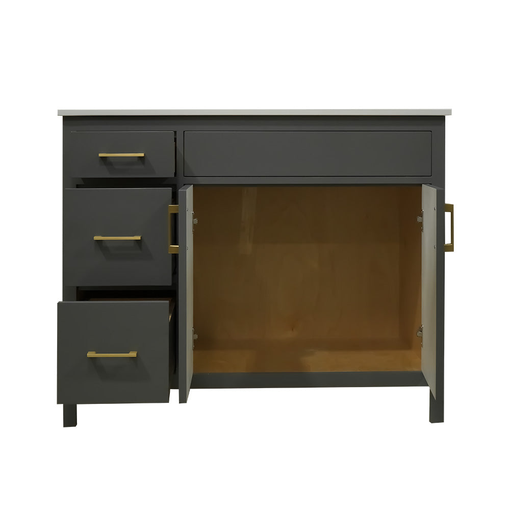 42" wood vanity Amherst gray 2 doors 3 drawers on left