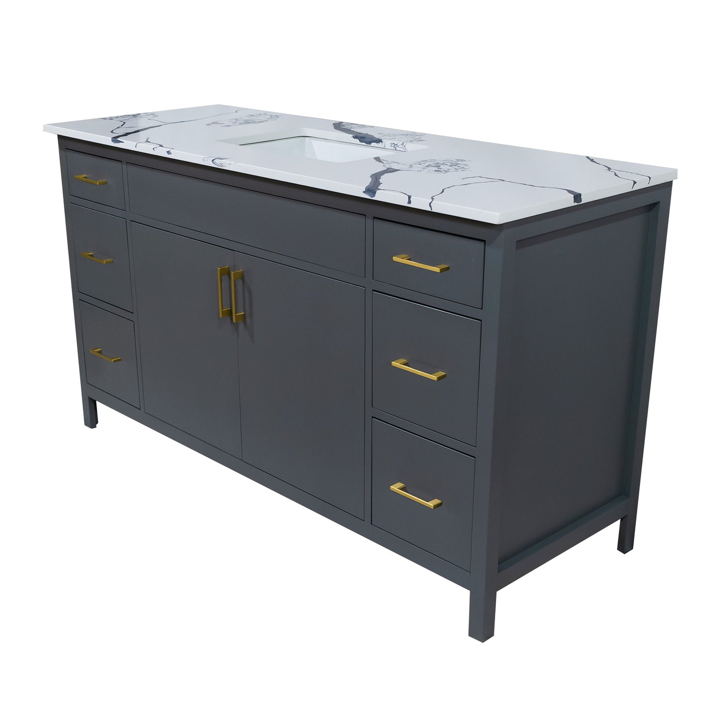 60" bathroom wood vanity made in Canada include quartz top single sink 1