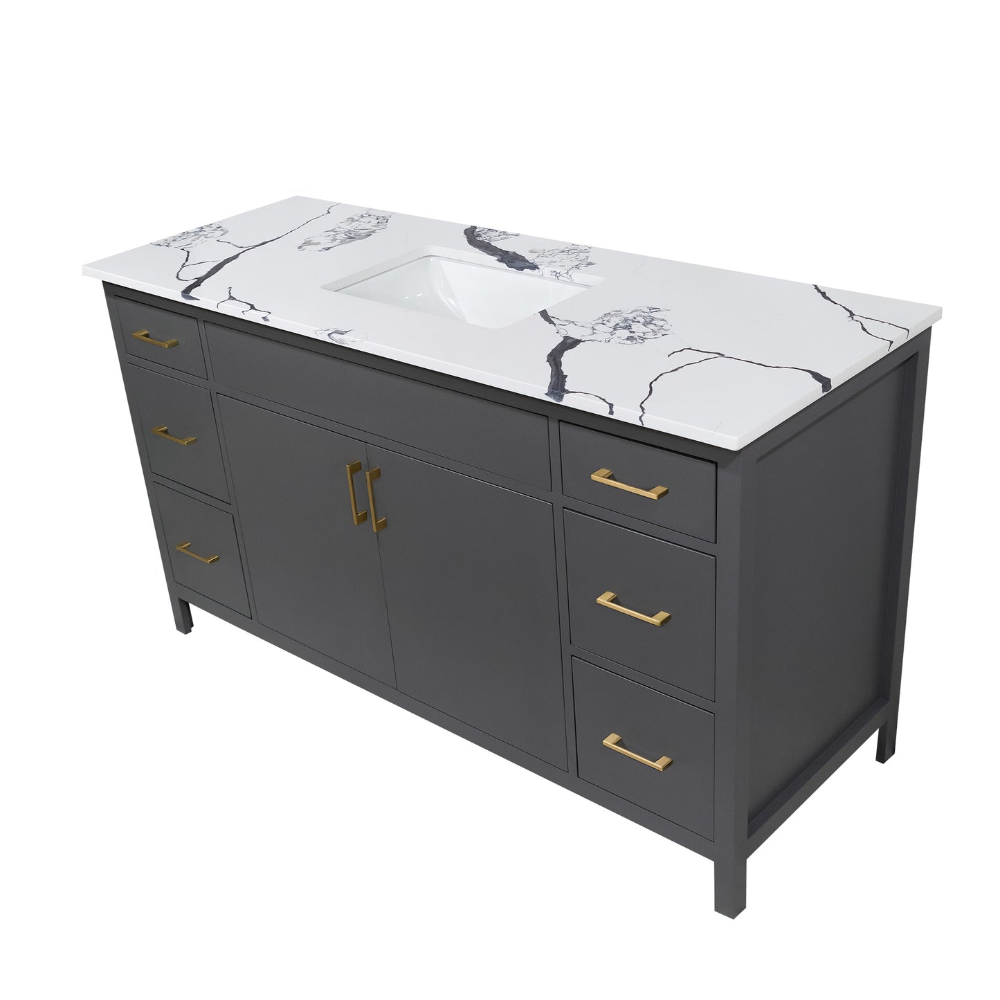60" bathroom wood vanity made in Canada include quartz top single sink 1