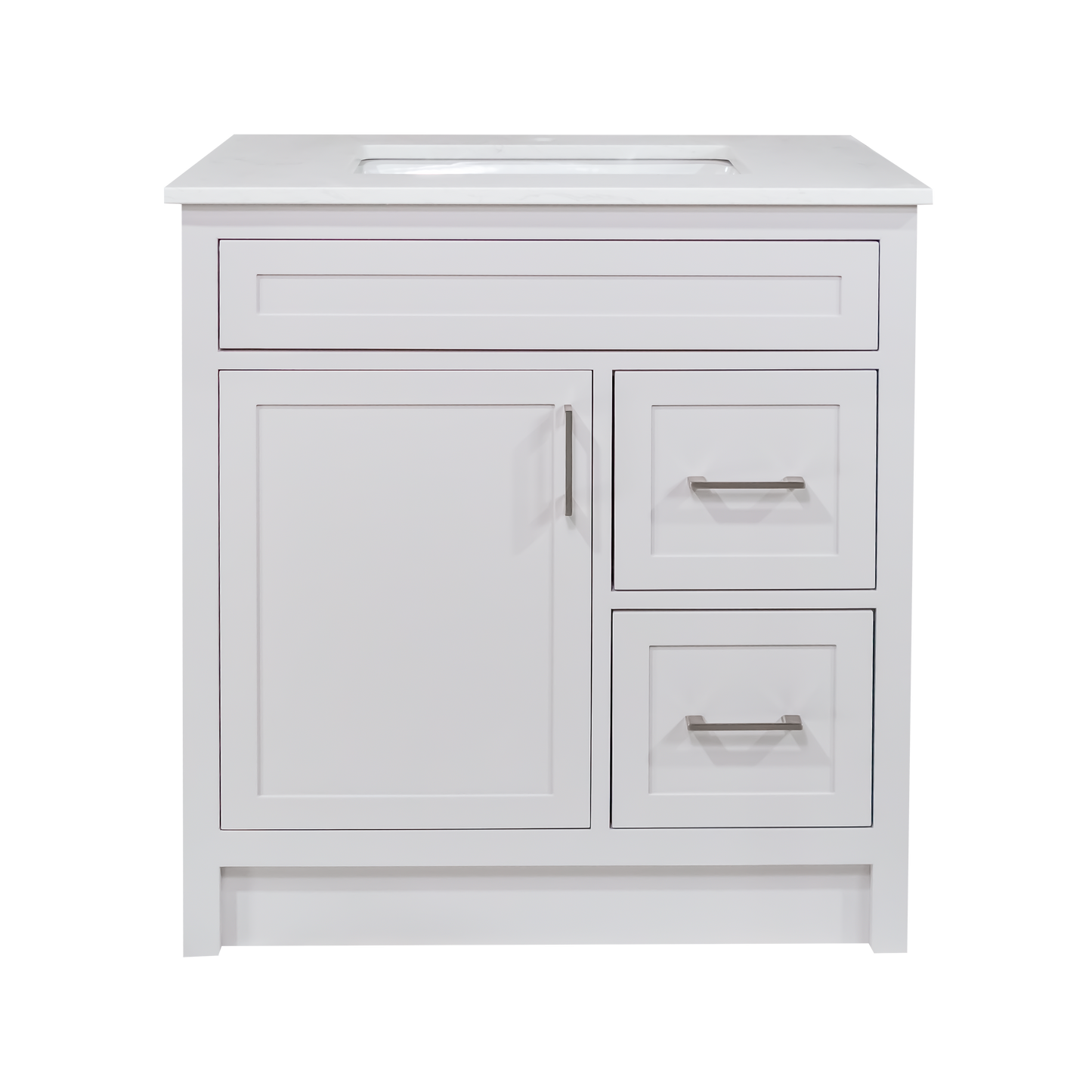 30" Wood Vanity in Cement Grey Shaker Style with Quartz Top