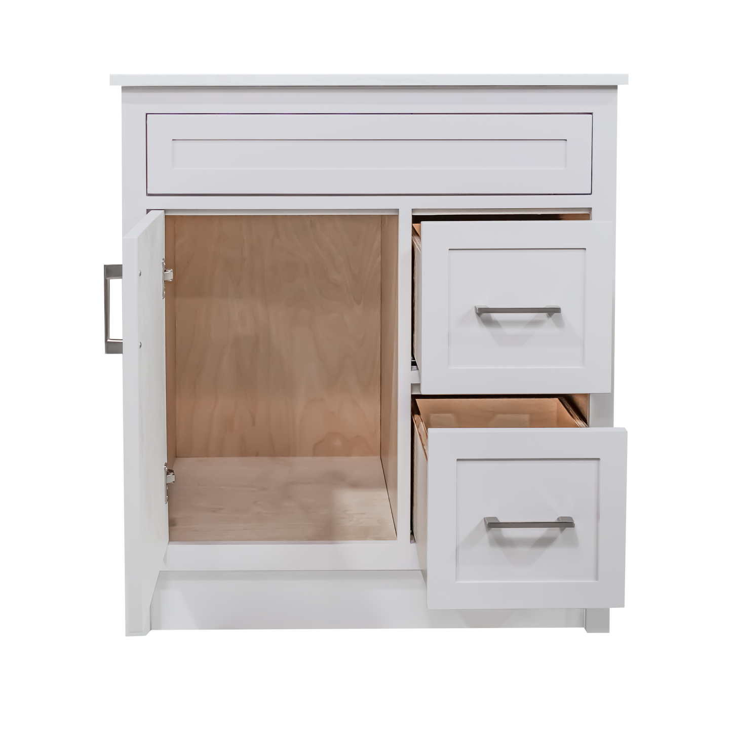 30" Wood Vanity in Cement Grey Shaker Style with Quartz Top