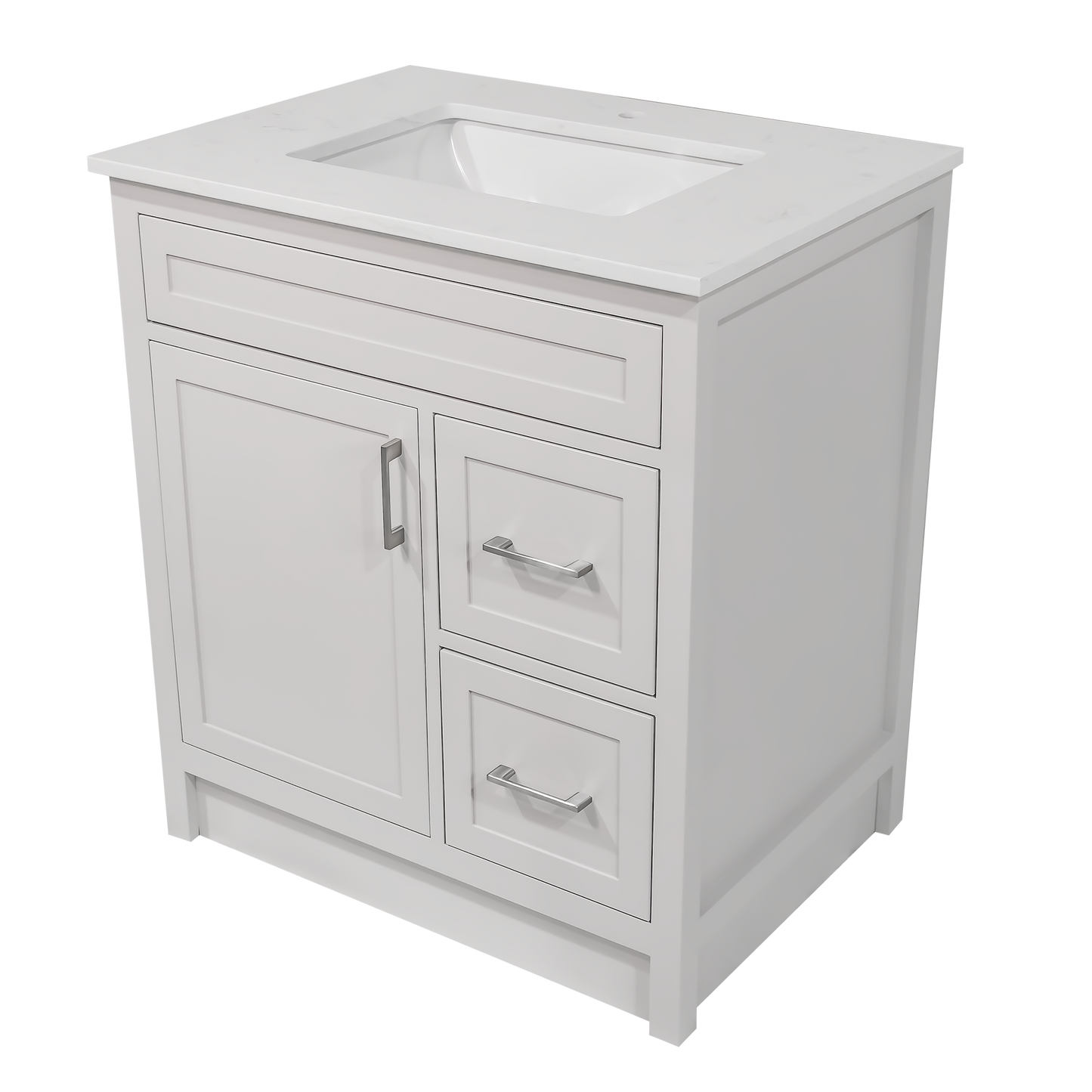 30" Wood Vanity in Cement Grey Shaker Style with Quartz Top