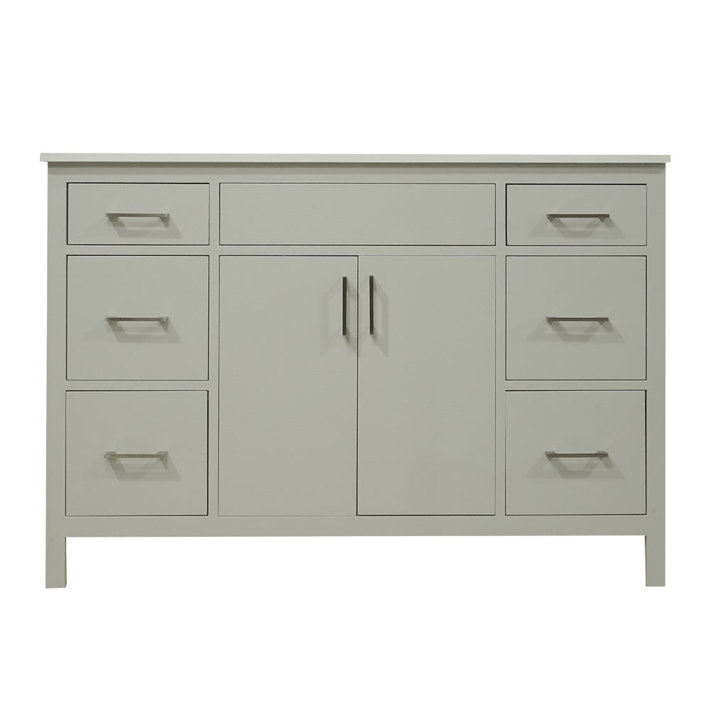 48" wood vanity Mirea style in cement gray  6 drawers  with quartz top