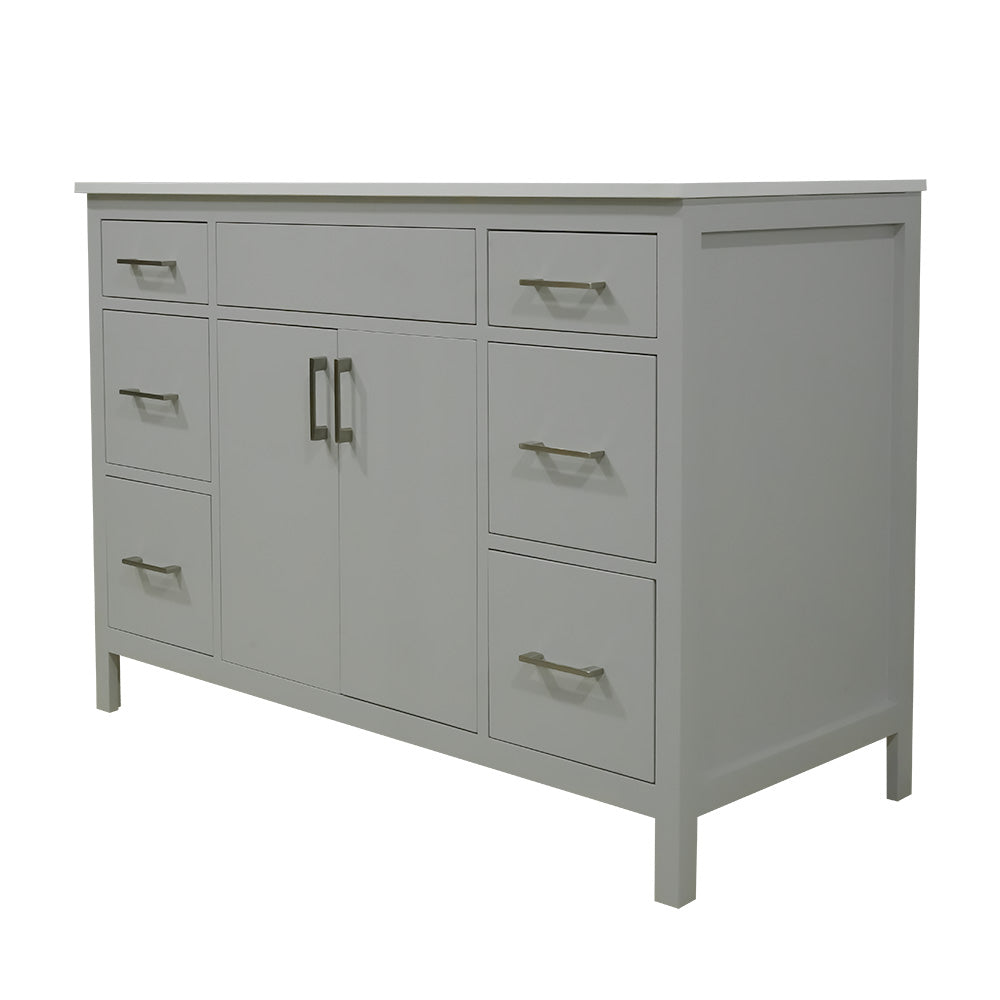 48" wood vanity Mirea style in cement gray  6 drawers  with quartz top