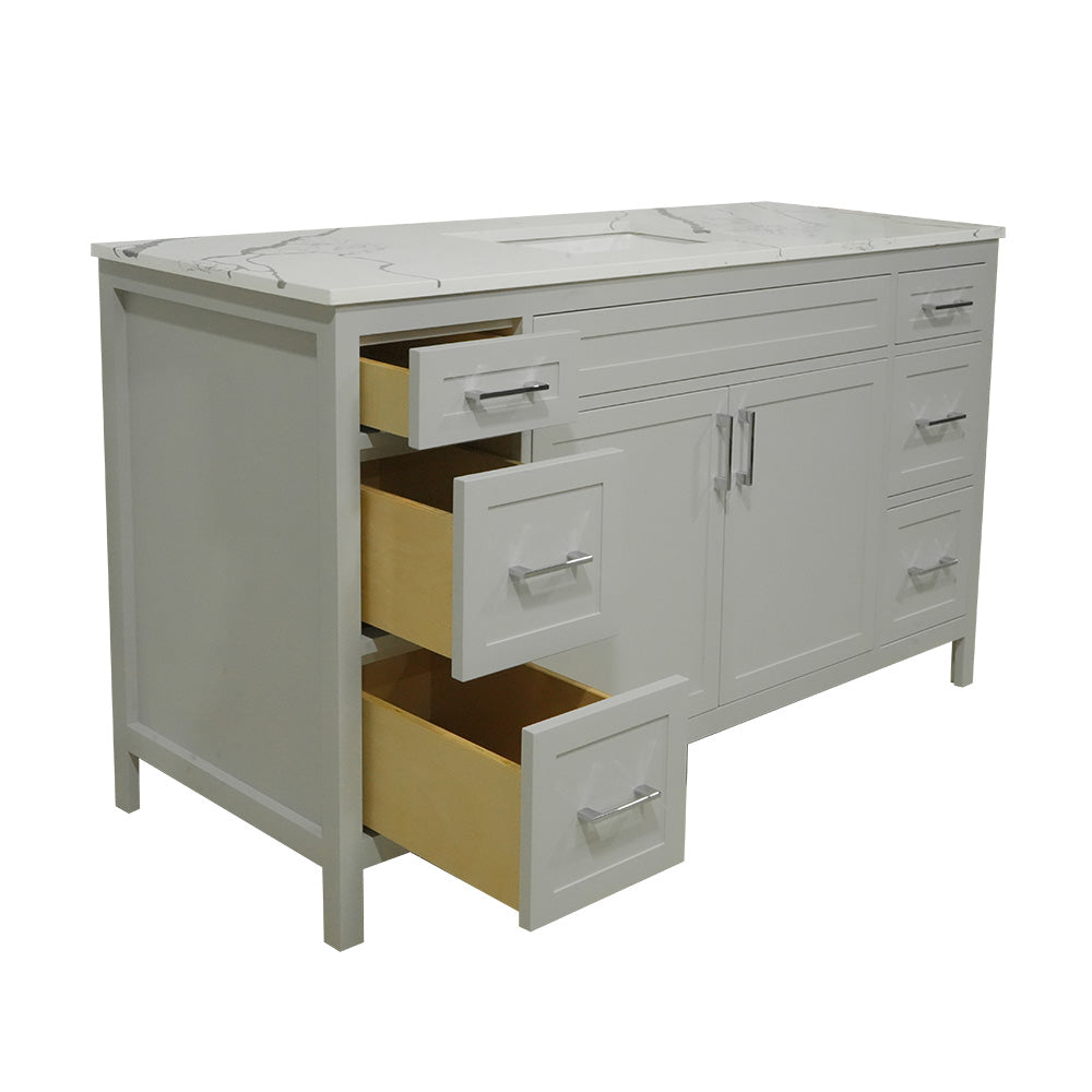 60" wood vanity single sink shaker stile in cement gray and quartz top