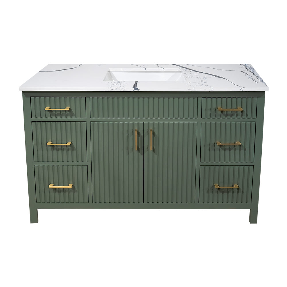 Amalia 48" fluted style Lush color wood vanity with quartz top