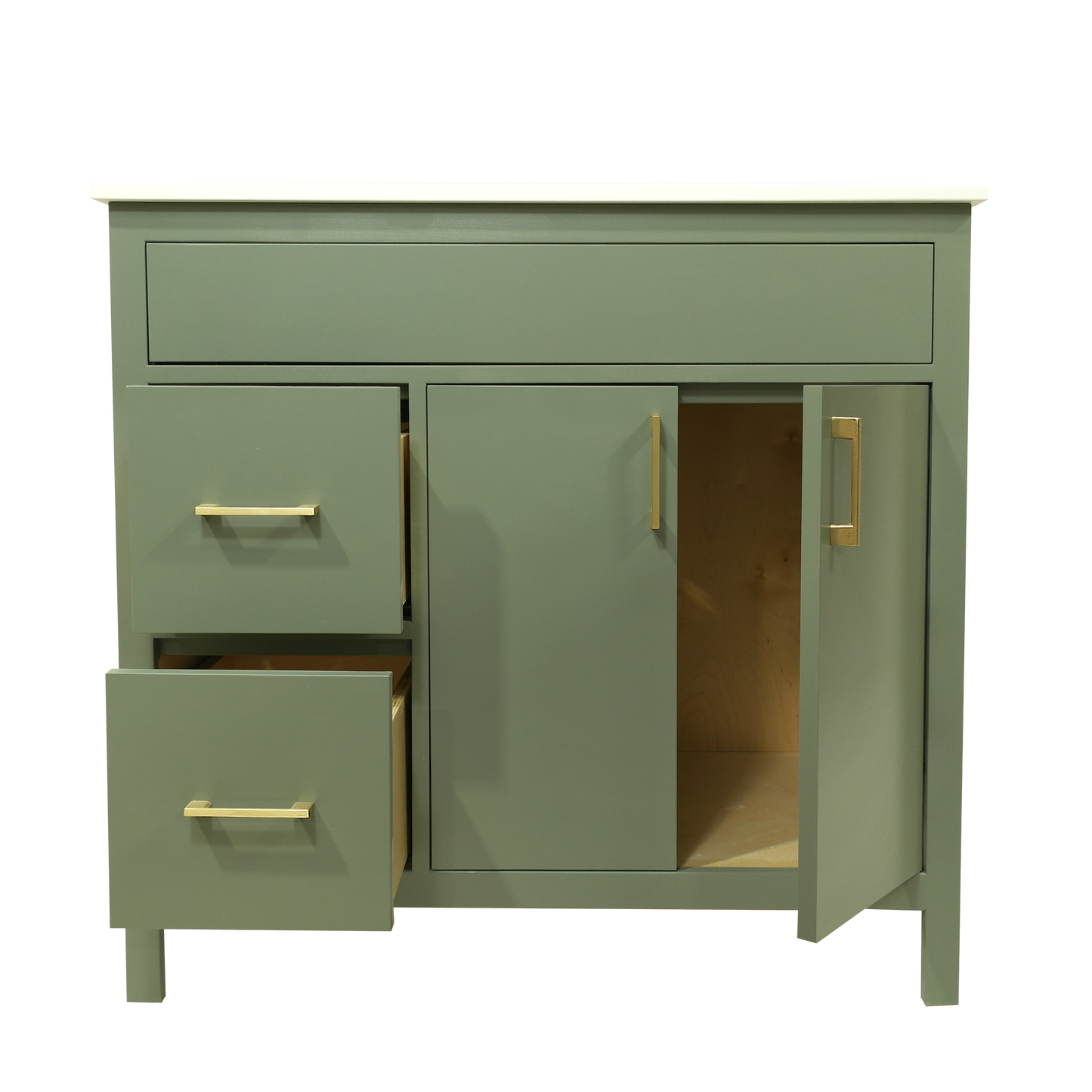 36" Mirea style bathroom vanity 2 doors and 2 drawers on the left