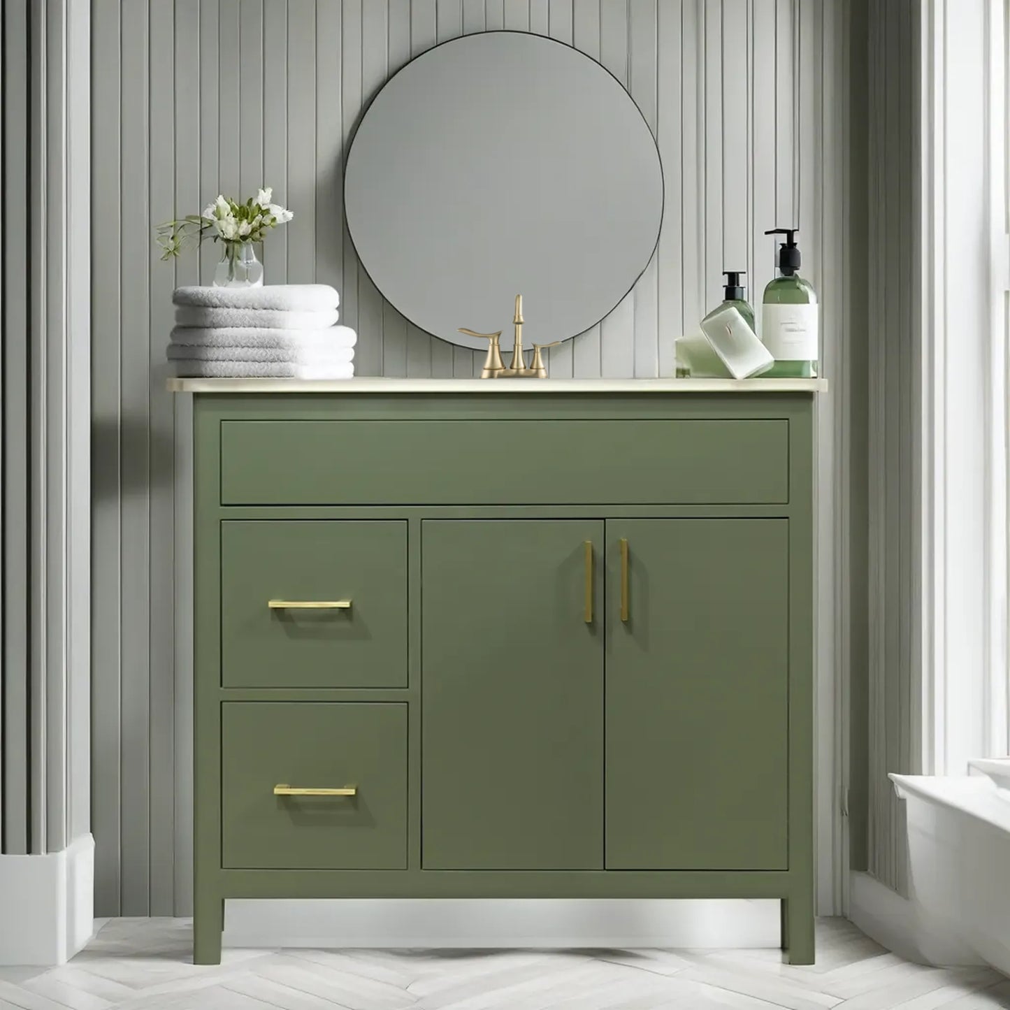 Olive - Lush 36" Mirea Style Bathroom Vanity 2 Doors and 2 Drawers