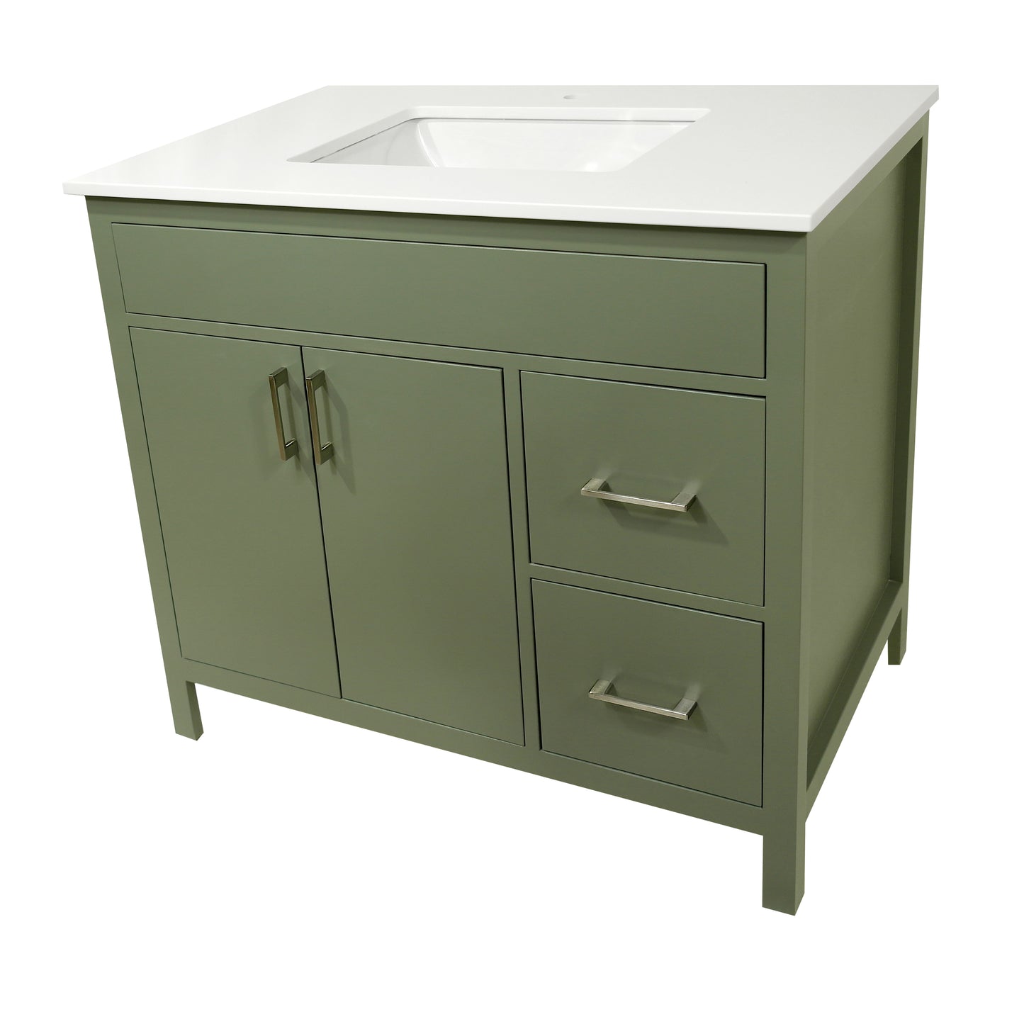 36" Mirea style lush colour  wood bathroom vanity with 2 doors and 2 drawers on right side