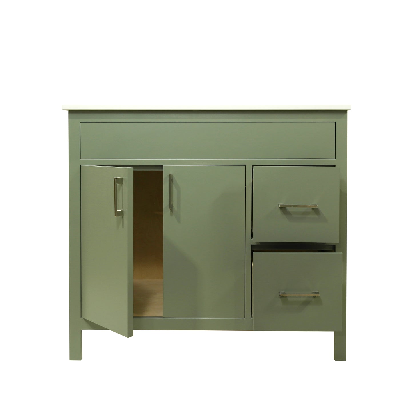 Vanité de salle de bain en bois de couleur luxuriante de style Mirea 36" avec 2 portes et 2 tiroirs du côté droit
