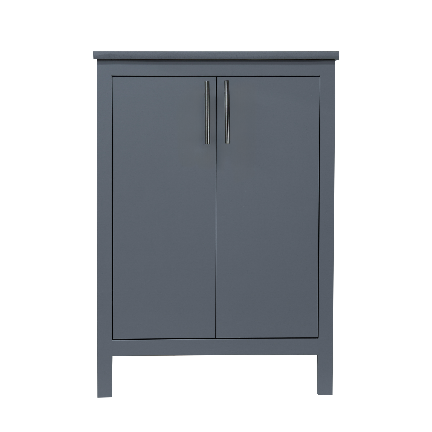 24-inch bathroom wooden cabinet finished in fog grey with Quartz top and sink