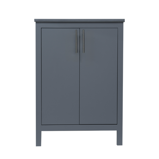 24-inch bathroom wooden cabinet finished in fog grey with Quartz top and sink