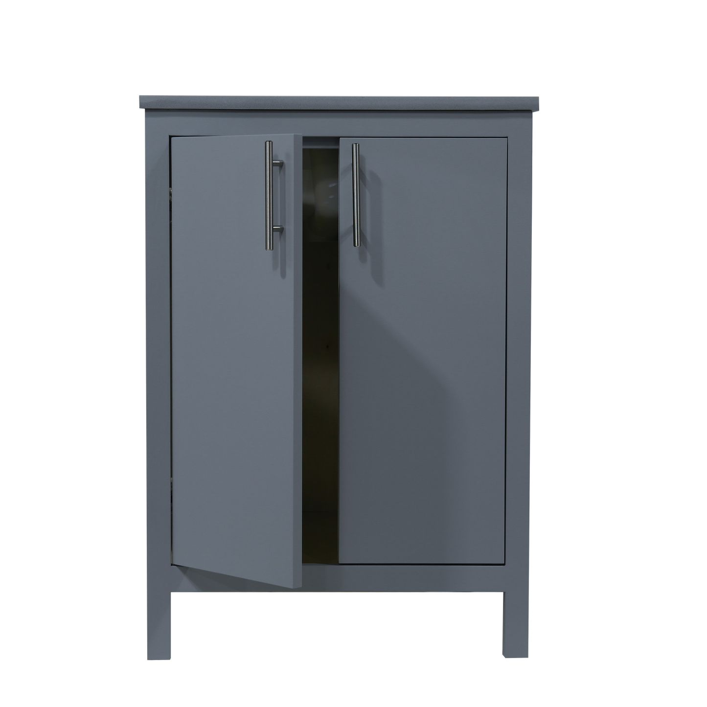 24-inch bathroom wooden cabinet finished in fog grey with Quartz top and sink
