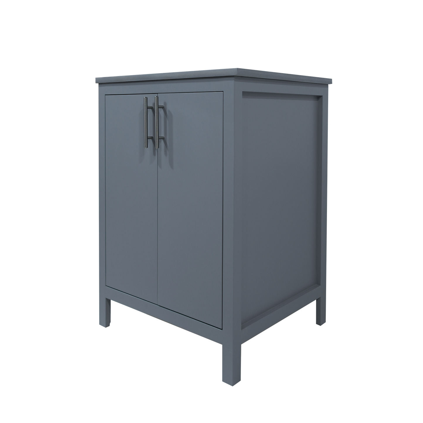 24-inch bathroom wooden cabinet finished in fog grey with Quartz top and sink