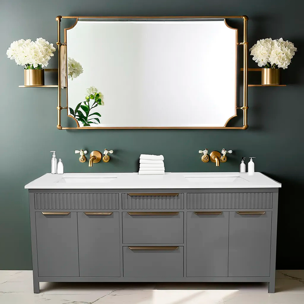 Apollo modern unique wood vanity with quartz top