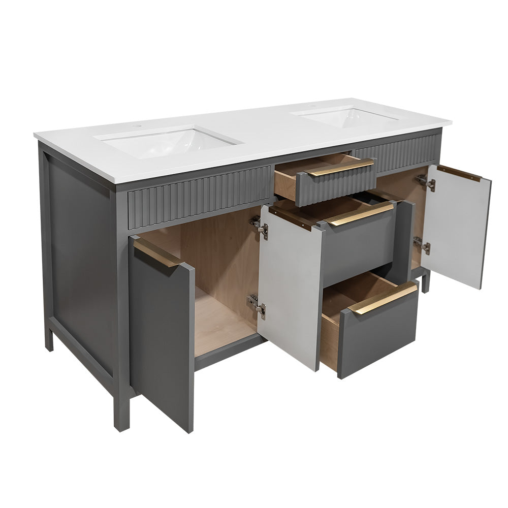 Apollo modern unique wood vanity with quartz top