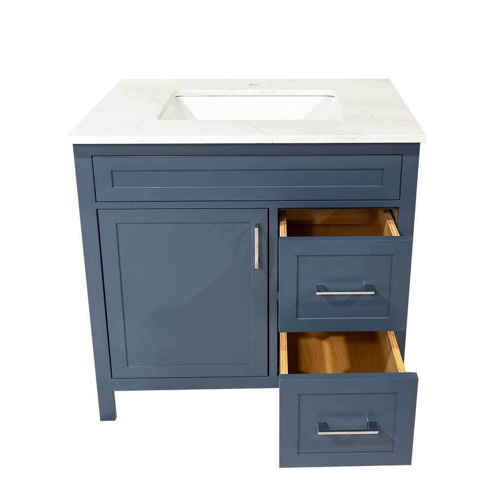 30" Wood Bathroom Cabinet With Quartz Top with Sink