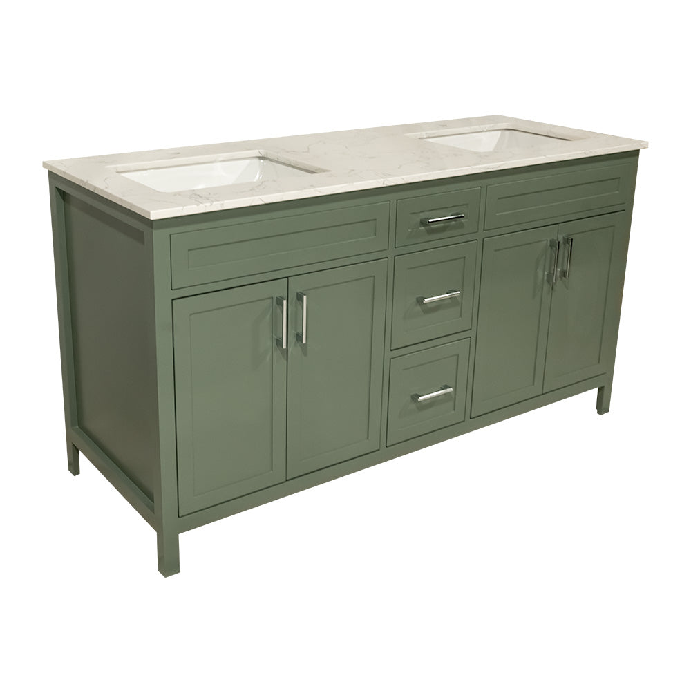 60" wooden vanity double sink with quartz top made in Canada