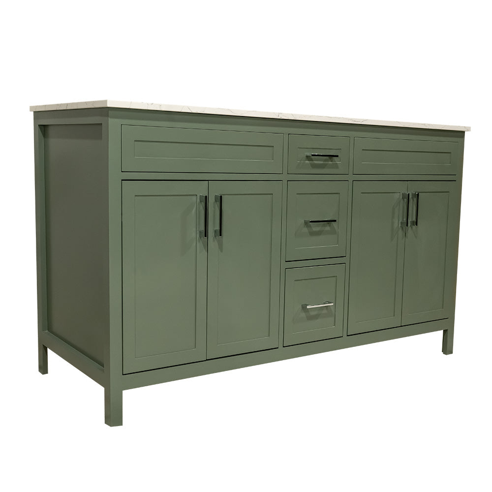 60" wooden vanity double sink with quartz top made in Canada