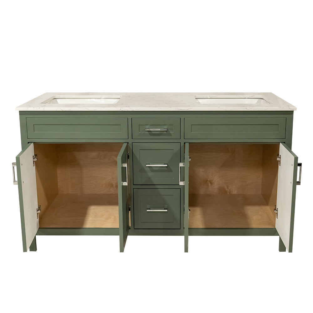 60" wooden vanity double sink with quartz top made in Canada