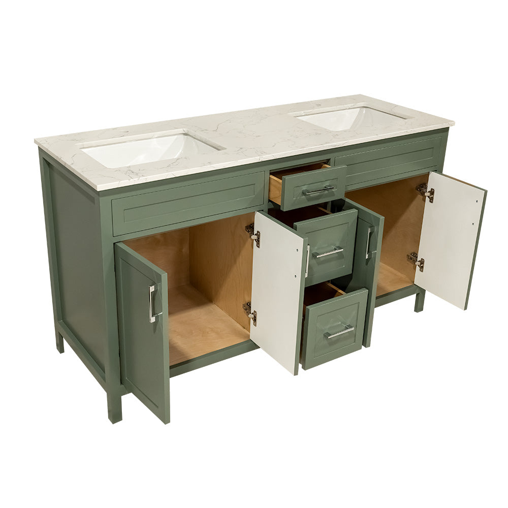 60" wooden vanity double sink with quartz top made in Canada