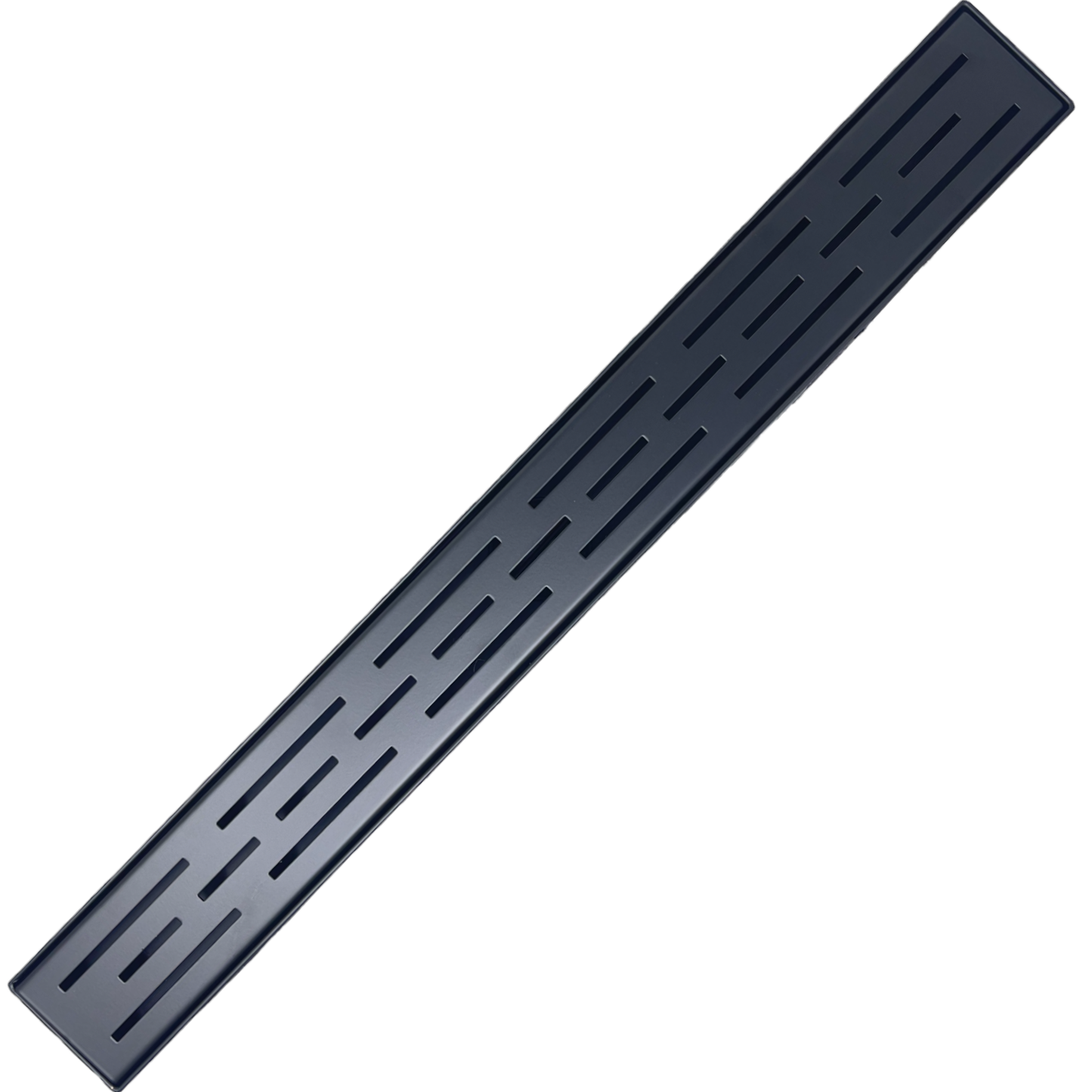 24-inch black linear drain designed for shower floors
