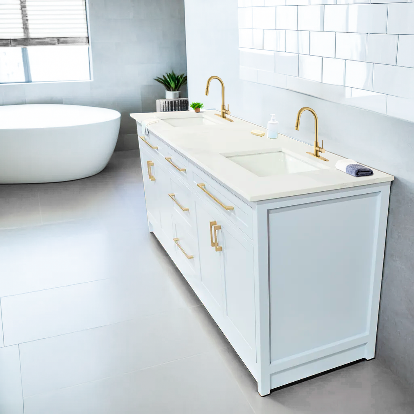 double sink vanity made in Canada Misty blue colour 5 sizes options