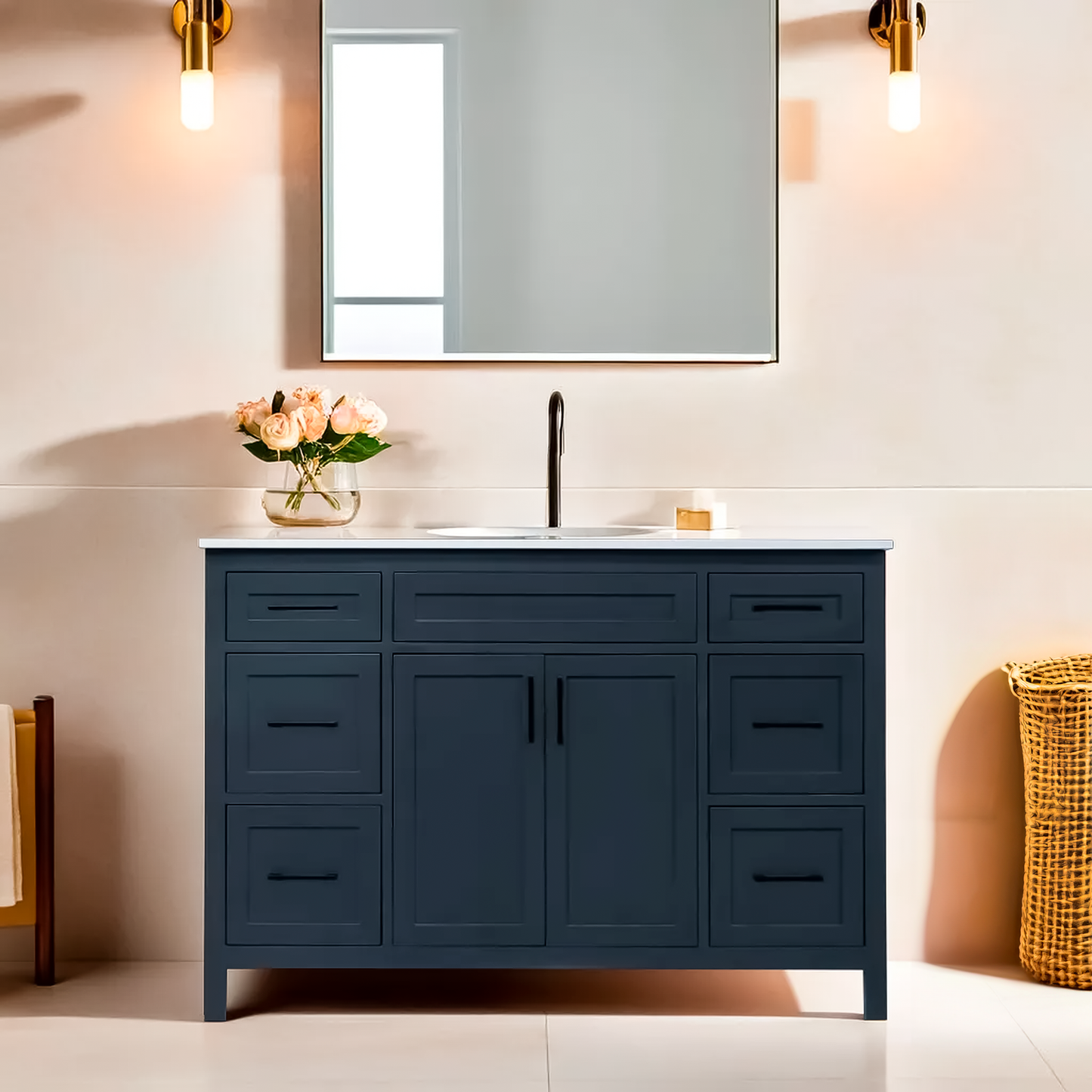 Elada 48" wood vanity made in Canada include quartz top and sink