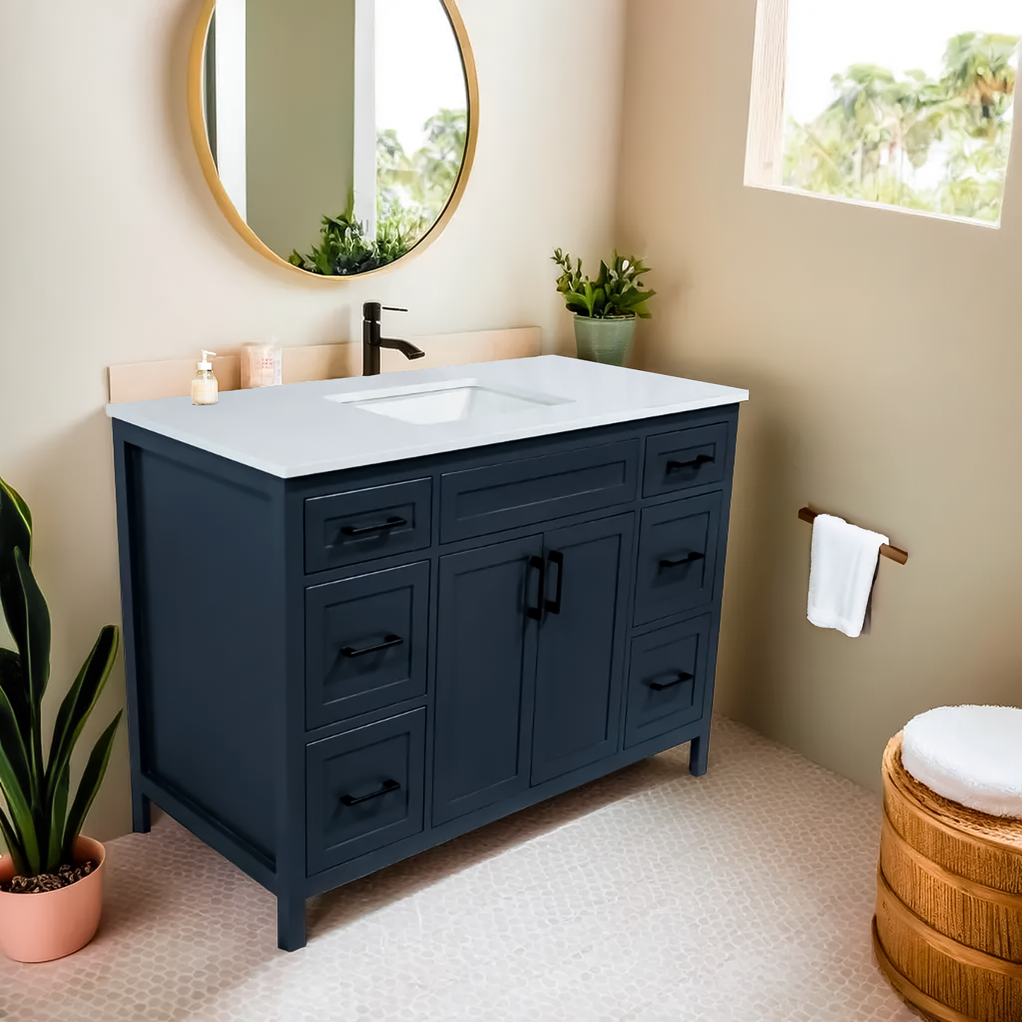 Elada 48" wood vanity made in Canada include quartz top and sink