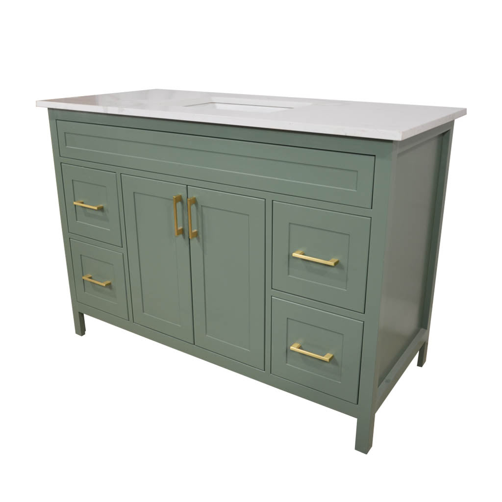 Olivia 48" wood cabinet Lush color include White Single sink quartz Vanity