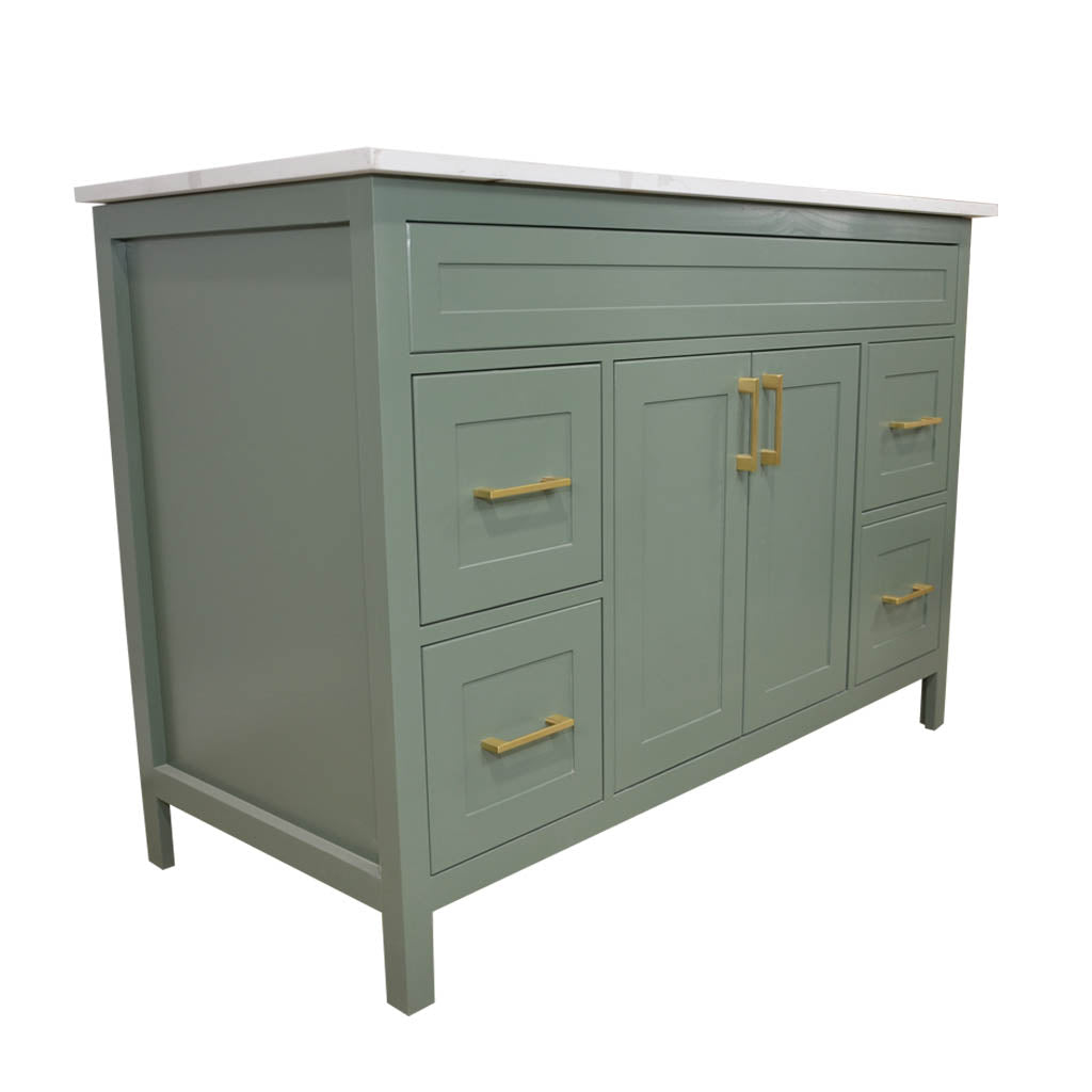 Olivia 48" wood cabinet Lush color include White Single sink quartz Vanity