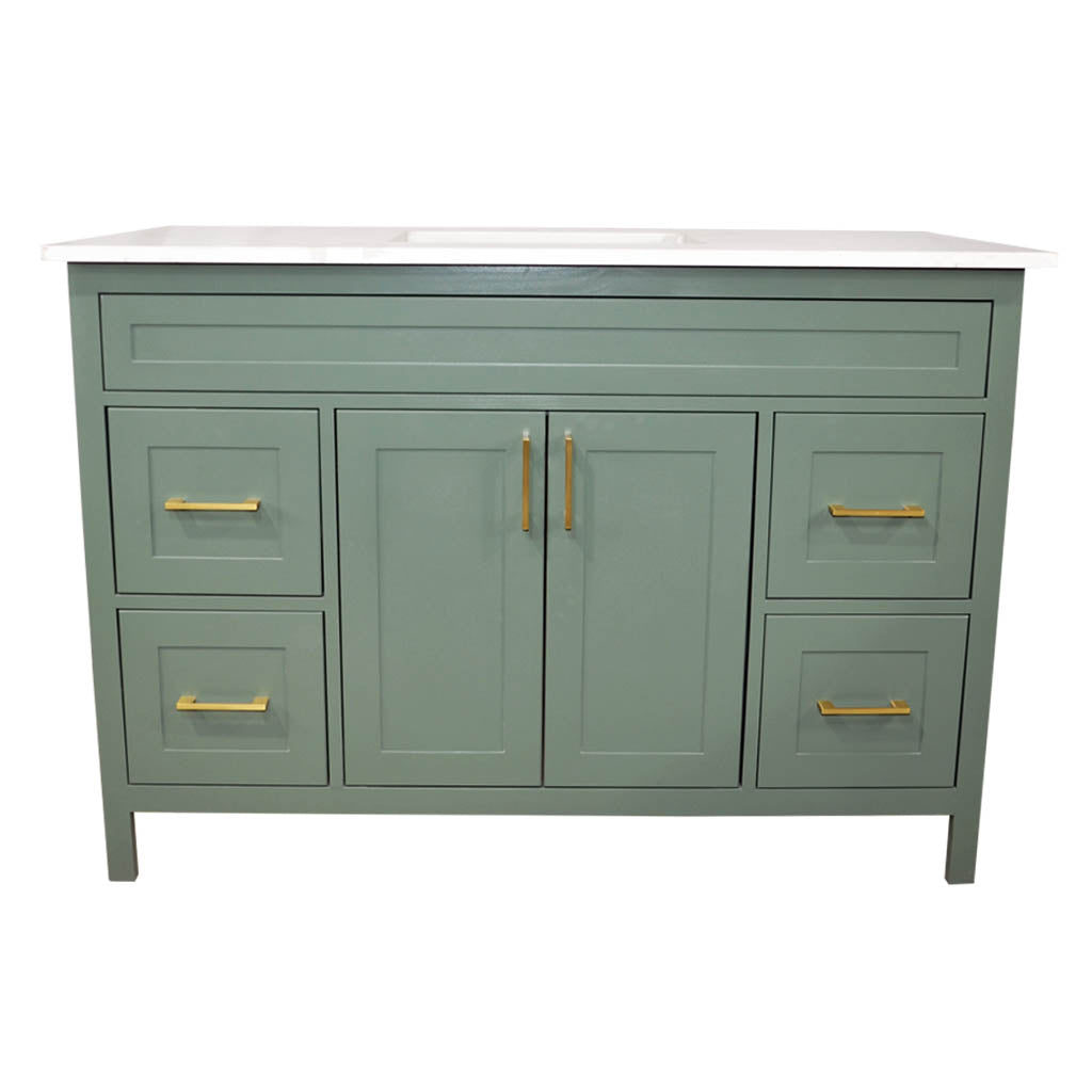 Olivia 48" wood cabinet Lush color include White Single sink quartz Vanity