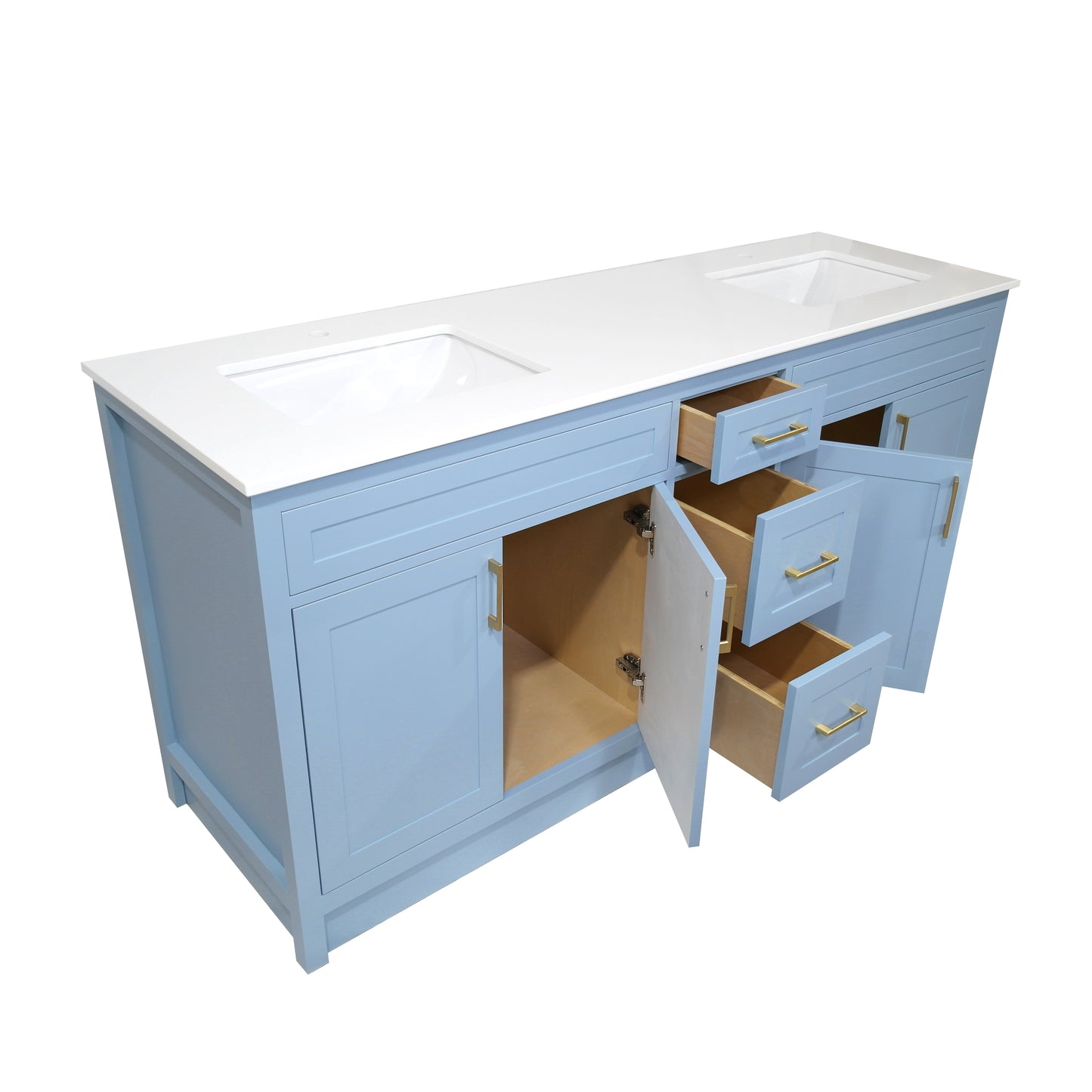 72" wood sky blue vanity for bathroom cabinet with Quartz top