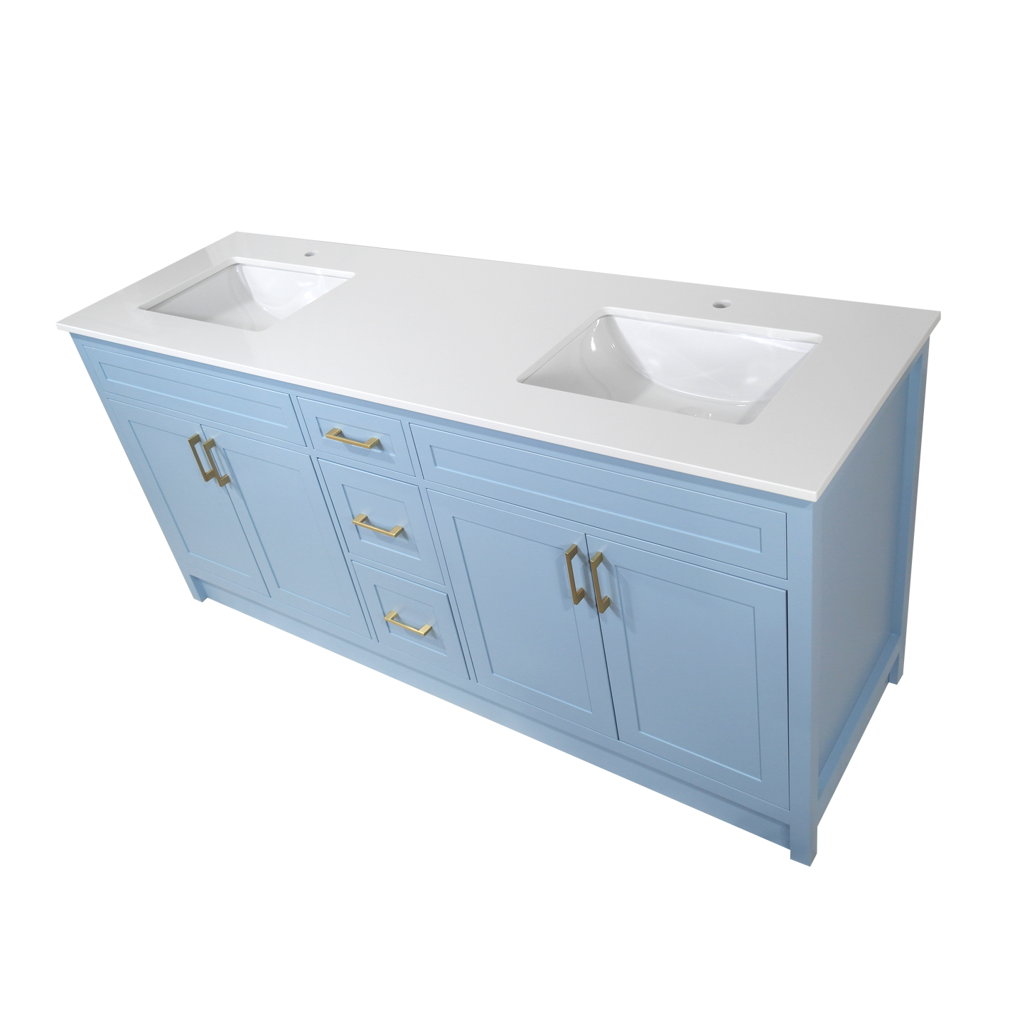 72" wood sky blue vanity for bathroom cabinet with Quartz top