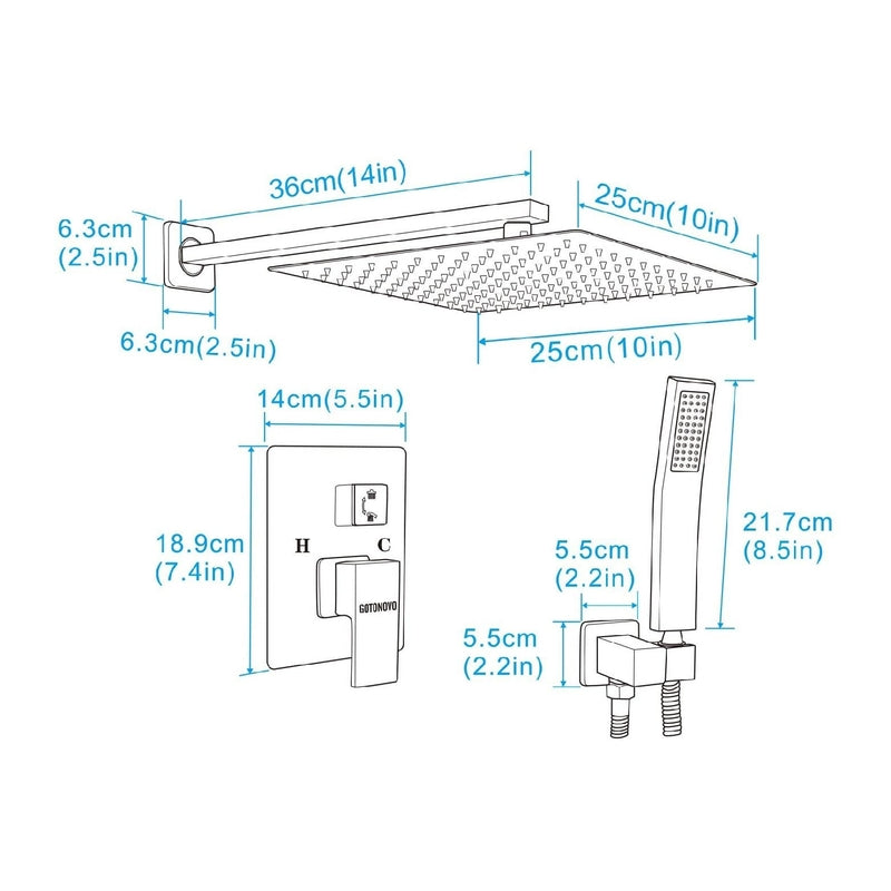 Two-Way Shower Mixer with a 10-Inch Square Showerhead