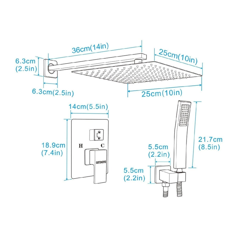 2 way shower mixer 10" square head