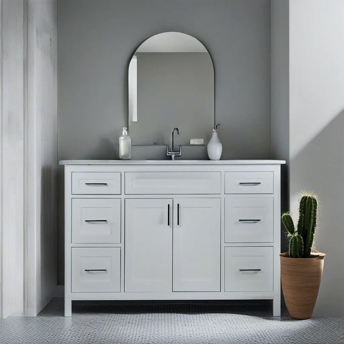 48" Perla wood vanity white shaker style with 6 drawers made in Canada