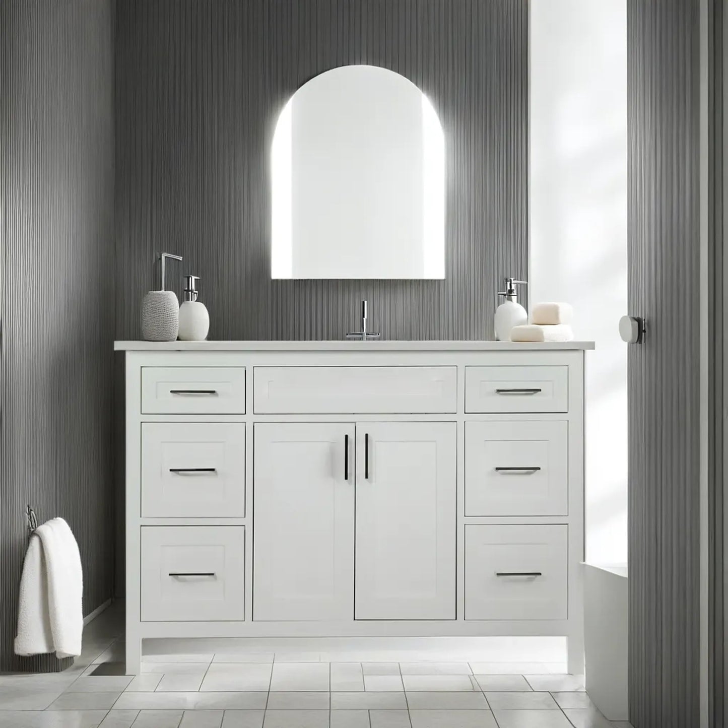 48" Perla wood vanity white shaker style with 6 drawers made in Canada