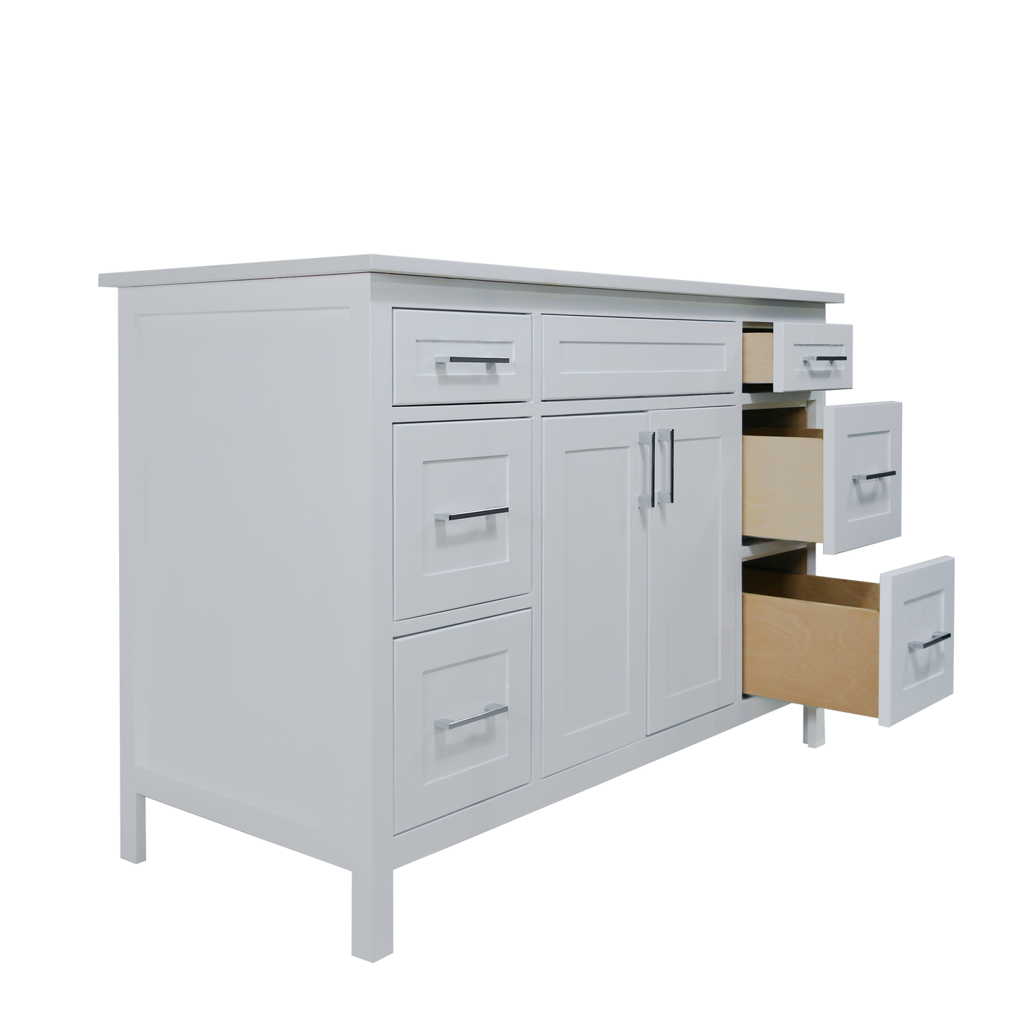 48" Perla wood vanity white shaker style with 6 drawers made in Canada