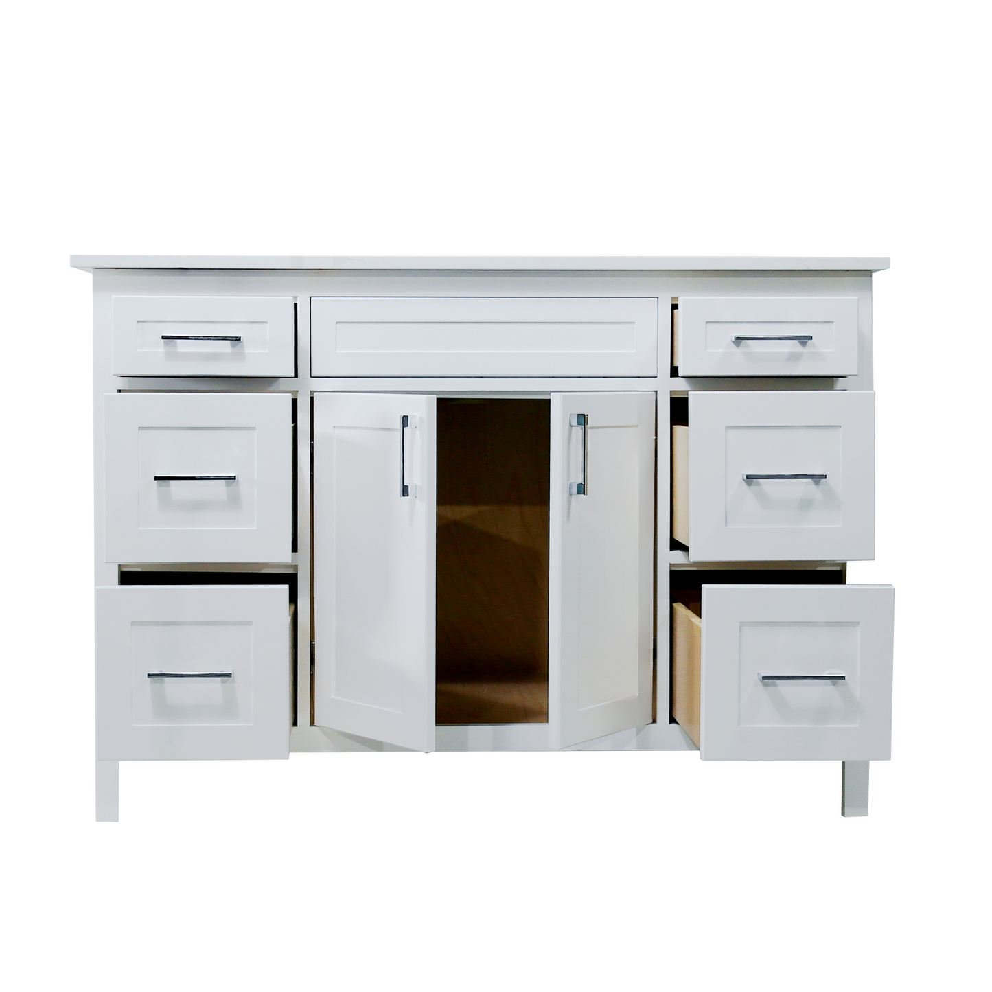 48" Perla wood vanity white shaker style with 6 drawers made in Canada