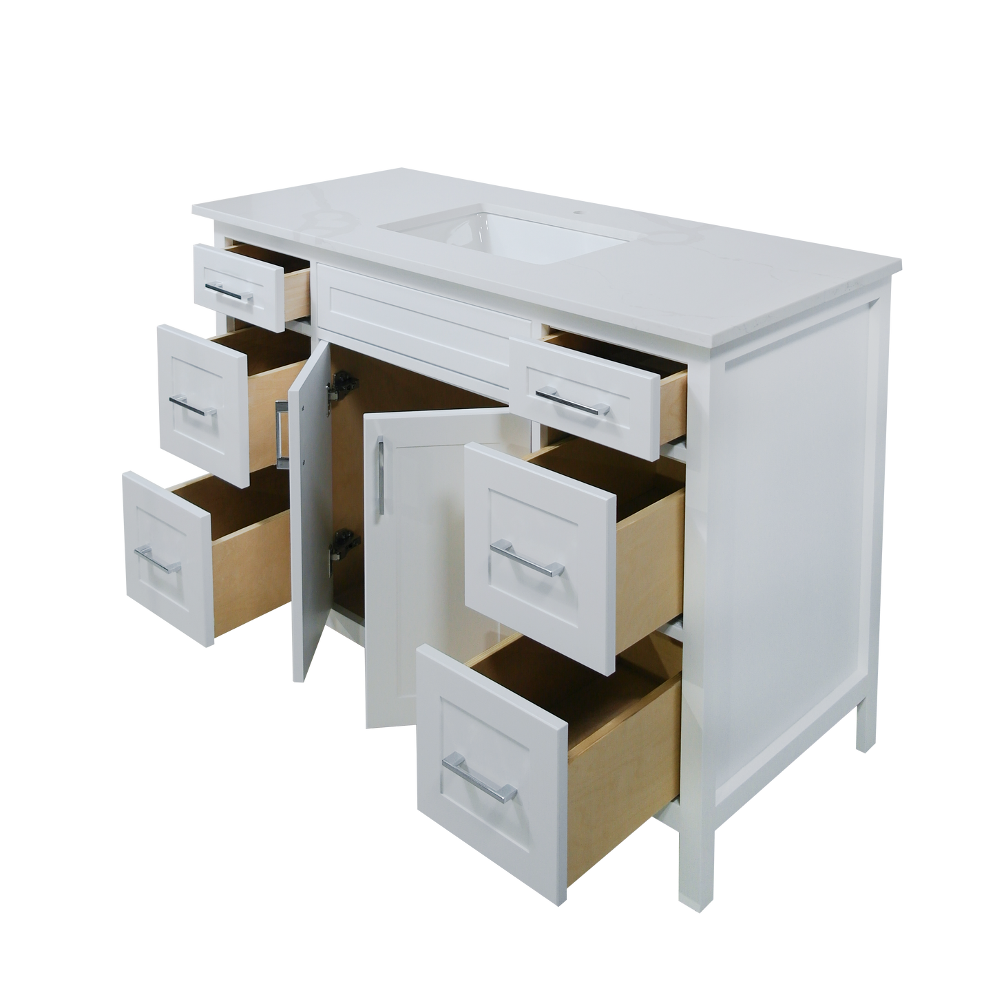 48" Perla wood vanity white shaker style with 6 drawers made in Canada