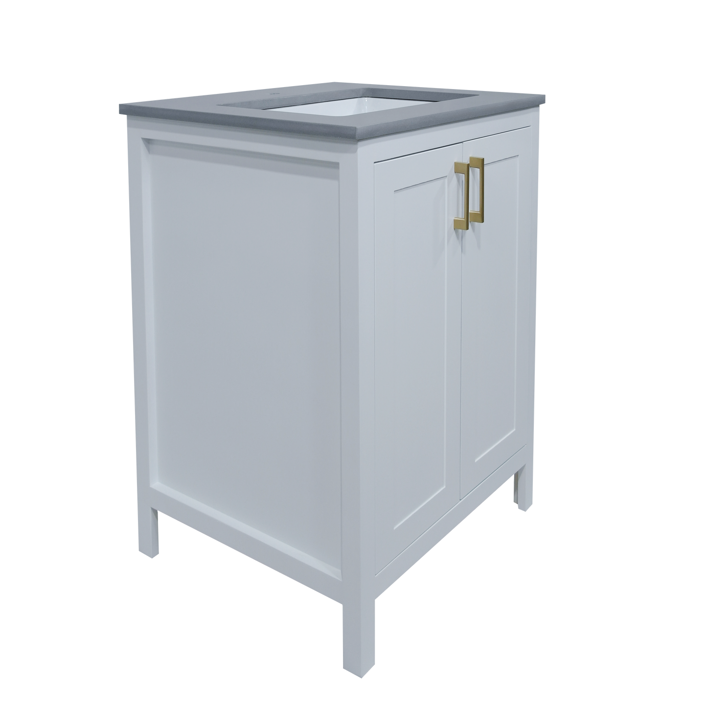 24" White shaker style wood vanity with Quartz top for bathroom made in Canada